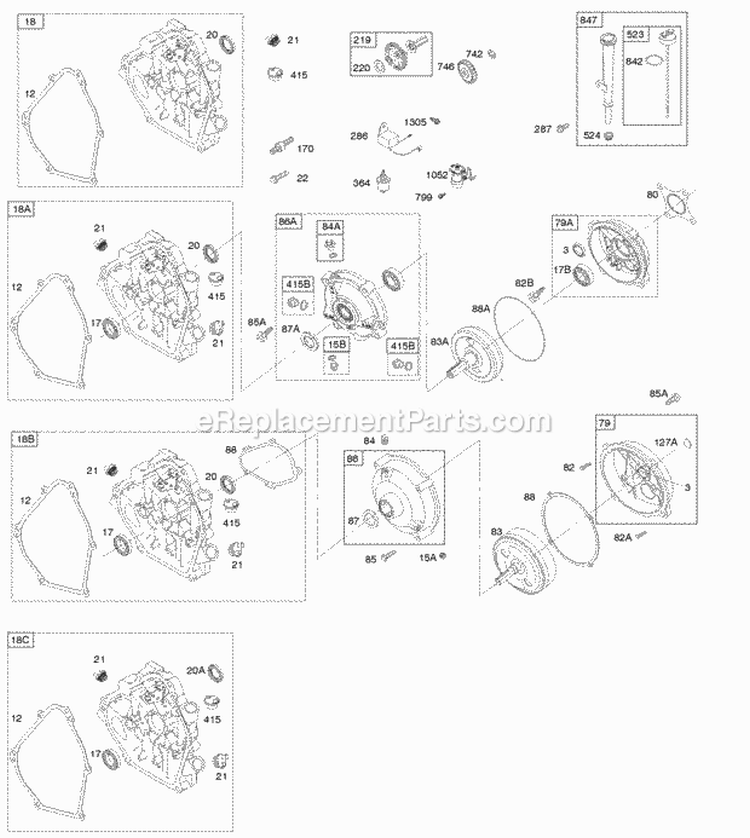 Crankcase Cover Gear Reduction Lubrication Diagram and Parts List for  Briggs and Stratton Engine